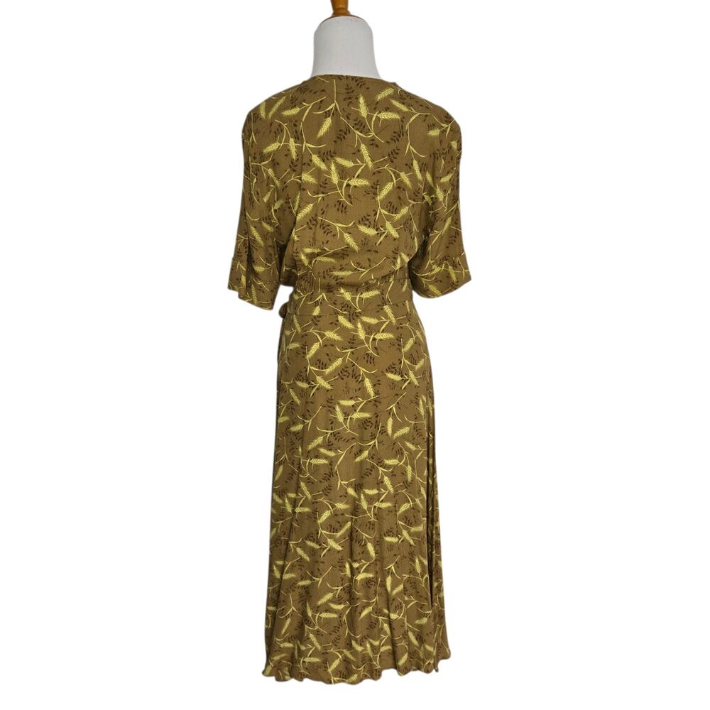 & Other Stories Novelty Wheat Print Midi Dress Faux Wrap Brown Belted Women 6 - Picture 4 of 12